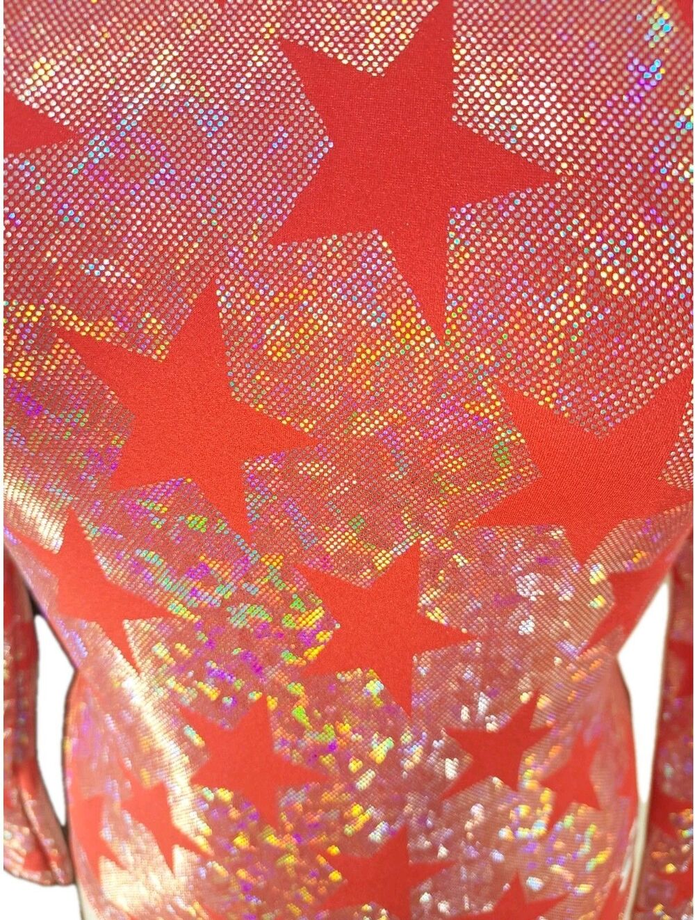 GK Elite VTG Holographic Americana Red Star Shimmering LS Logo Leotard Size AXL - Picture 9 of 16